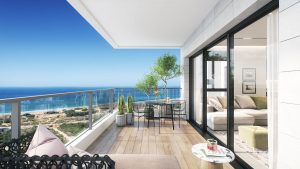 Rendering of the tower’s balconies overlooking Park HaYam and the sea