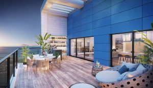 Rendering of the tower’s balconies overlooking Park HaYam and the sea